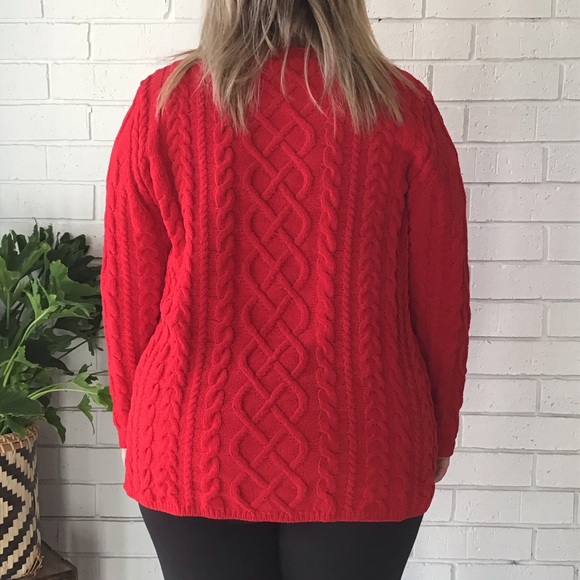 J. JILL Red Cable Knit Chenille Sweater - Picture 3 of 6
